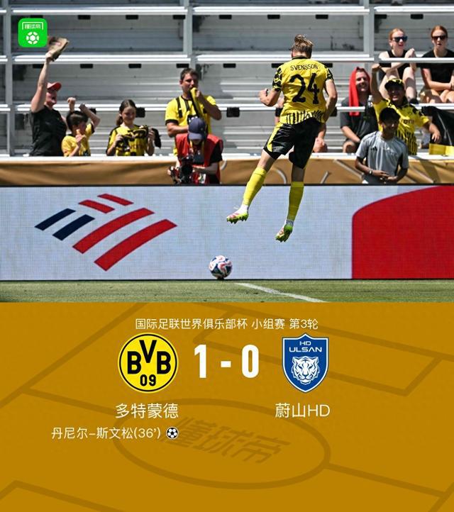 多特勝蔚山，斯文松制勝，吉拉西錯失良機，HD組頭名出線。